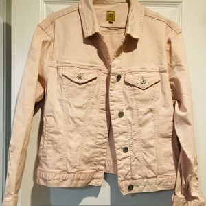 Pale pink denim jacket distressed